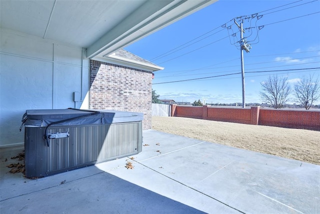 view of patio featuring a hot tub