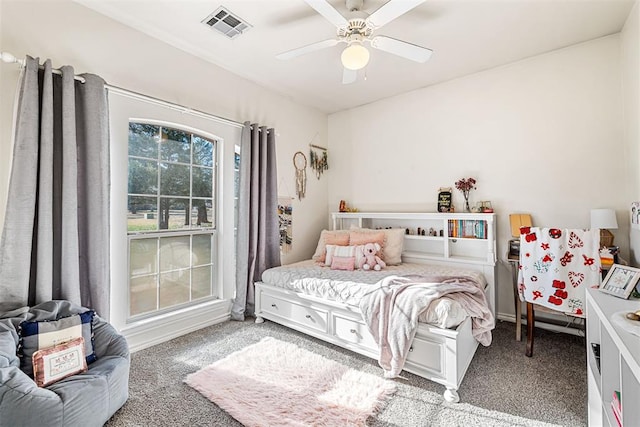 bedroom featuring carpet and ceiling fan