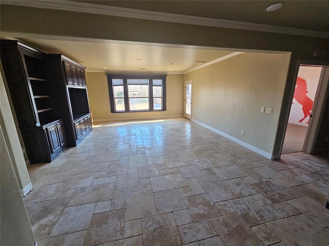 unfurnished living room with ornamental molding