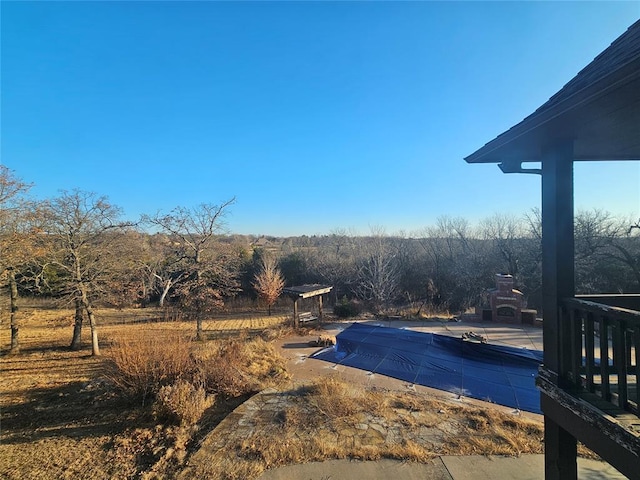 view of pool with a patio area and exterior fireplace