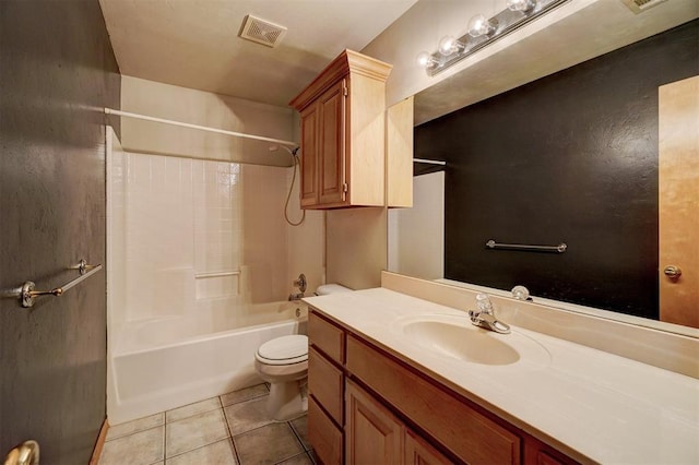 full bathroom with tile patterned flooring, vanity, toilet, and bathtub / shower combination