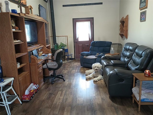 home office featuring dark hardwood / wood-style flooring