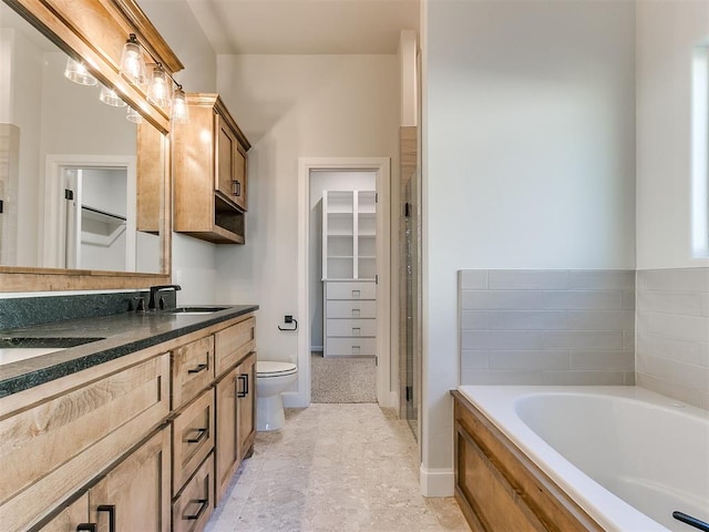 bathroom featuring a bathtub, toilet, and vanity