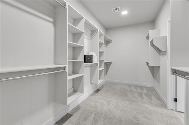 spacious closet featuring light carpet