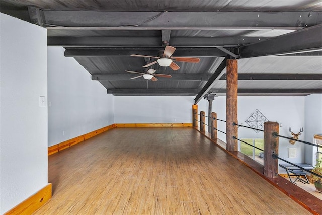 49900 W 201st St, Depew, OK 74028 - spare room featuring wood finished floors, beam ceiling, and ceiling fan