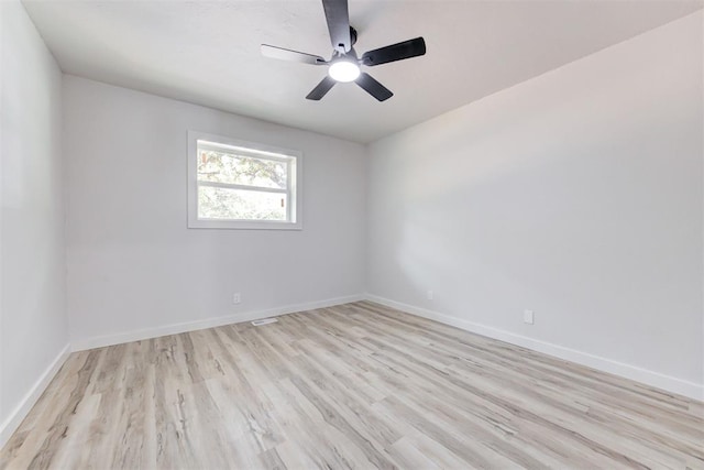 unfurnished room with light hardwood / wood-style flooring and ceiling fan