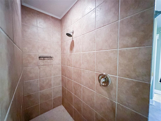 bathroom with a tile shower