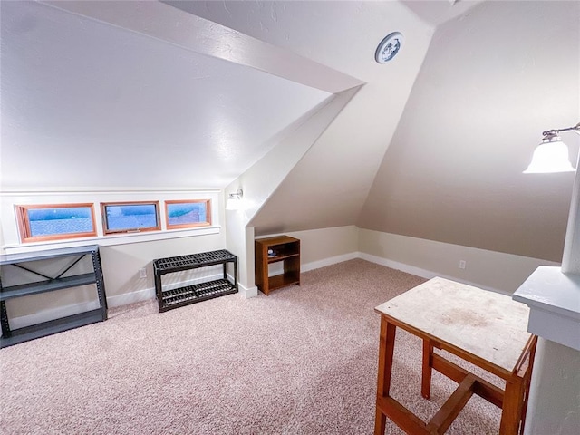 additional living space featuring carpet floors and vaulted ceiling