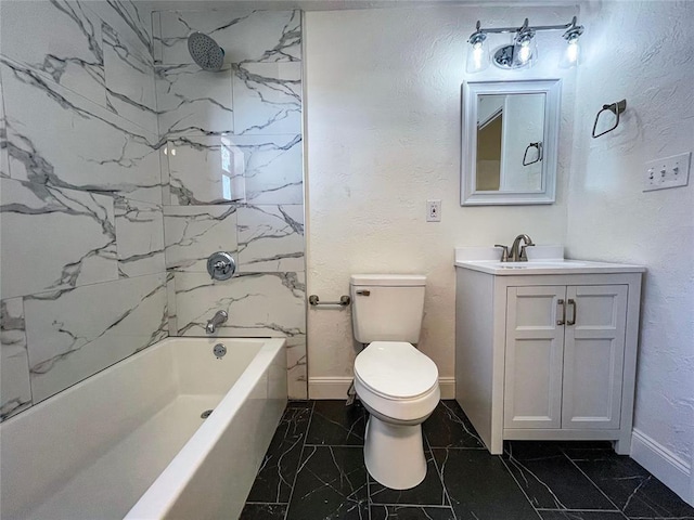 full bathroom featuring toilet, vanity, and tiled shower / bath