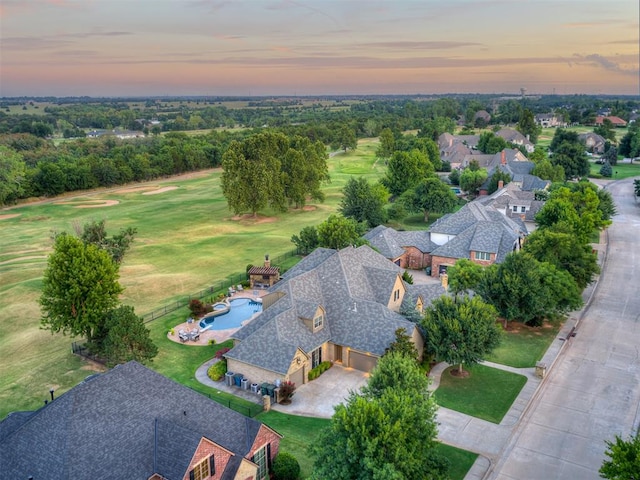 view of aerial view at dusk