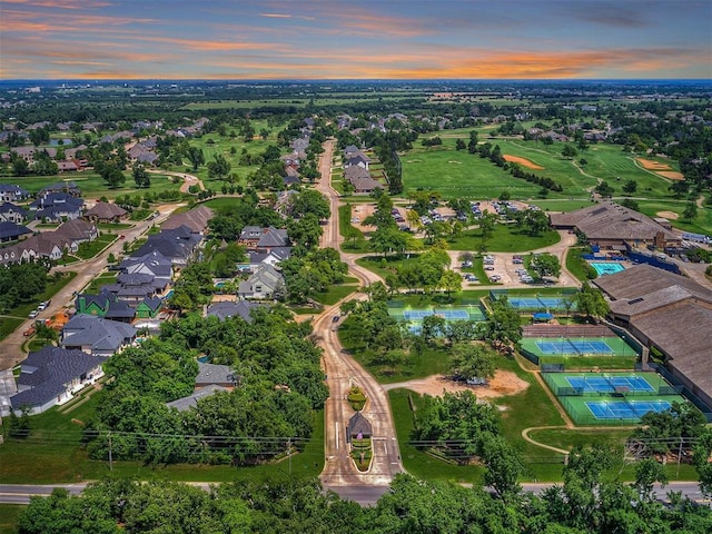 view of aerial view at dusk