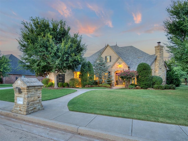 view of front of house with a yard