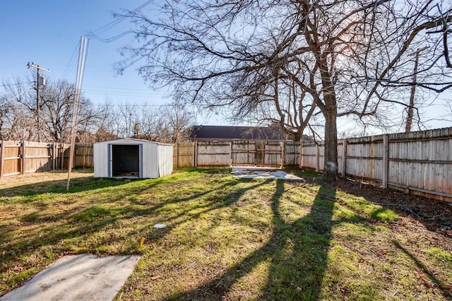 view of yard featuring a shed