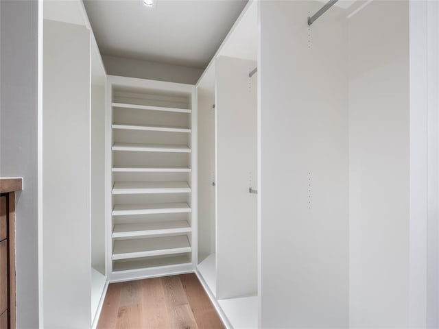 walk in closet with hardwood / wood-style flooring