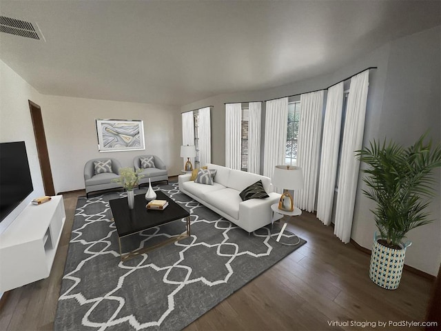 living room featuring dark hardwood / wood-style flooring