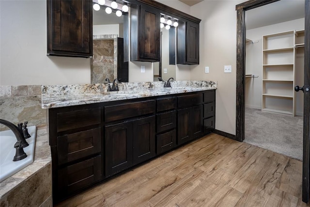 bathroom with hardwood / wood-style floors and vanity