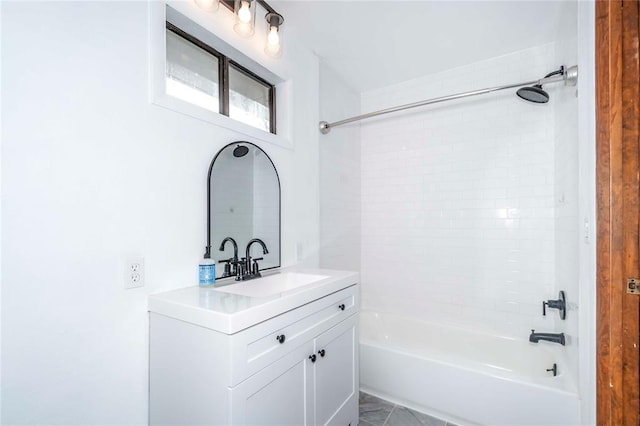 bathroom with vanity, shower / bath combination, and tile patterned floors