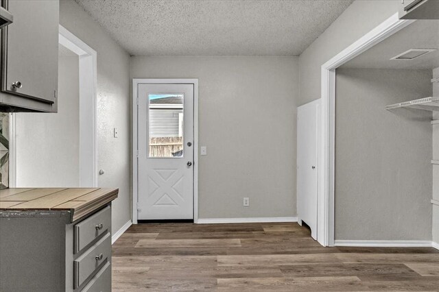 interior space featuring wood-type flooring and a textured ceiling