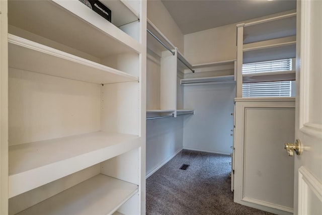 spacious closet with dark carpet