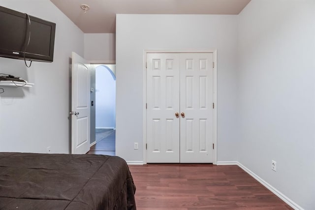 bedroom featuring a closet and dark wood-type flooring