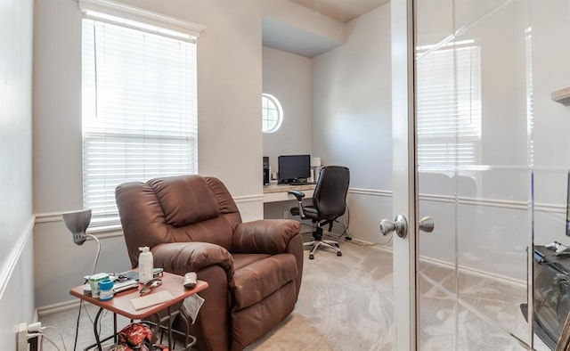 view of carpeted home office