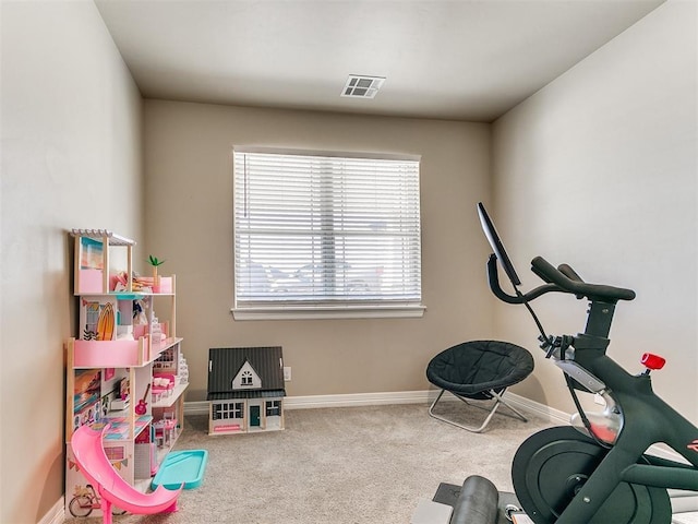 exercise area featuring carpet floors