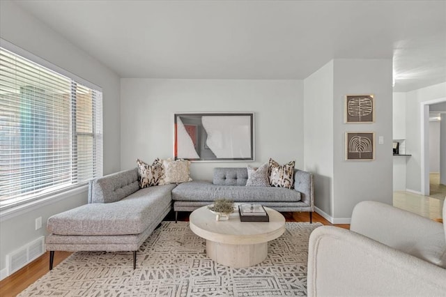 living room with hardwood / wood-style flooring