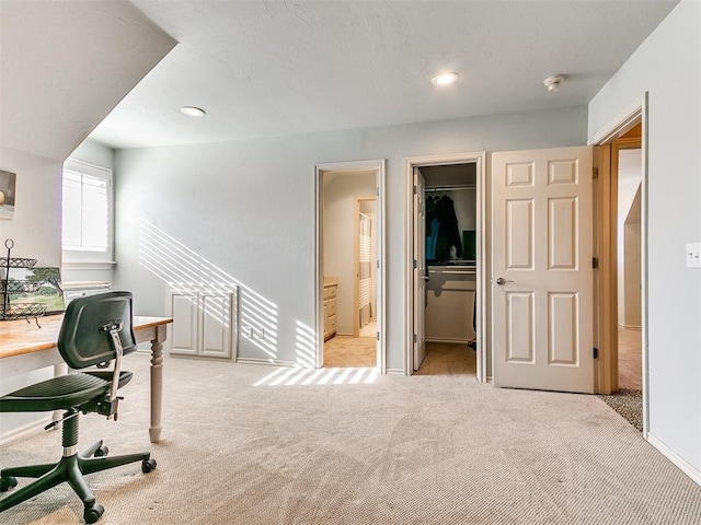 home office featuring light carpet