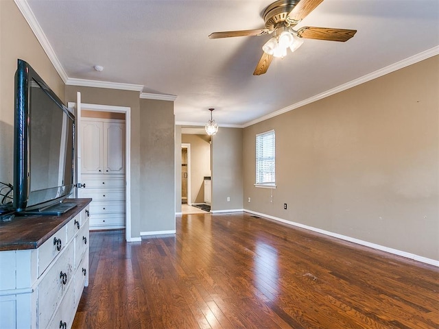 unfurnished bedroom featuring dark hardwood / wood-style flooring and ornamental molding