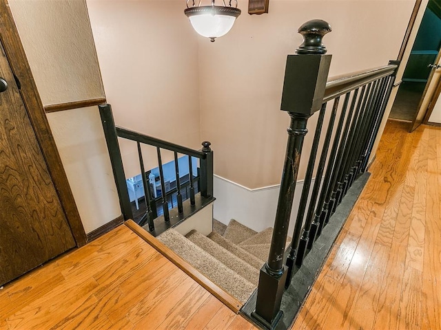 stairway with wood-type flooring