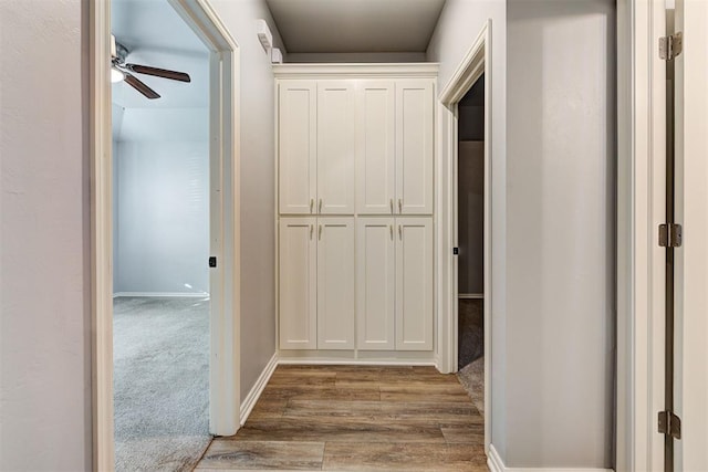 corridor with light colored carpet