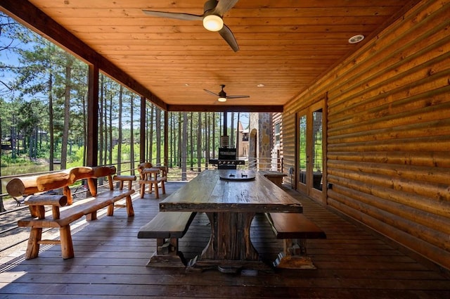 sunroom featuring wood ceiling