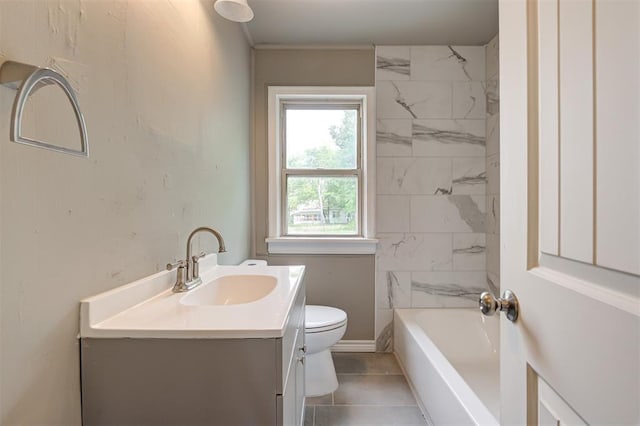 bathroom featuring tile patterned flooring, vanity, and toilet