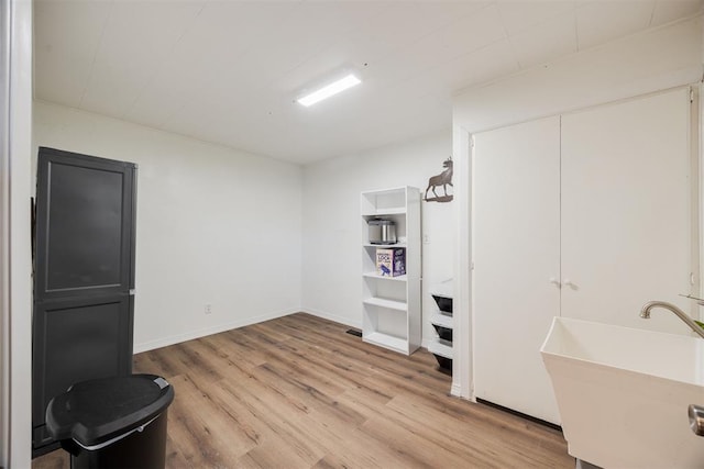 interior space featuring sink and light hardwood / wood-style flooring