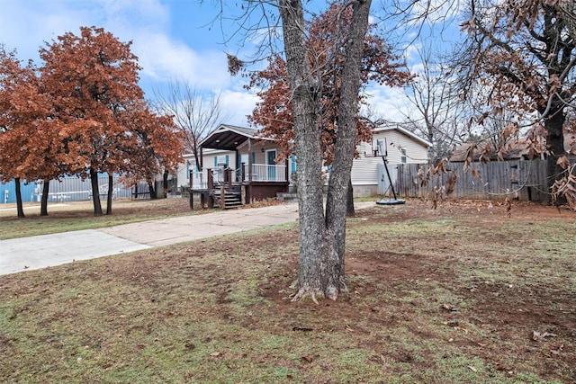 view of yard with a porch