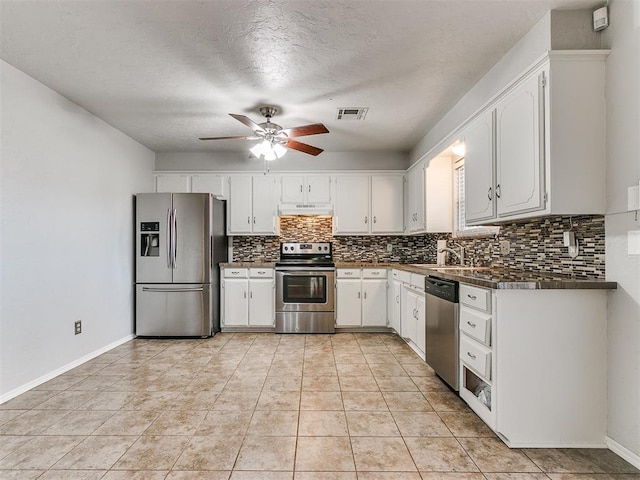 kitchen featuring backsplash, white cabinetry, and stainless steel appliances