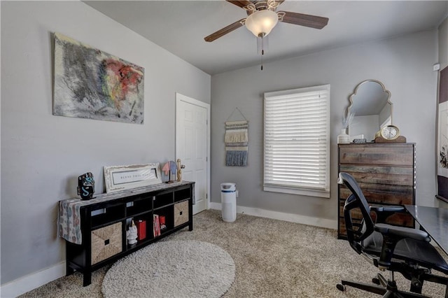 office with ceiling fan and light carpet