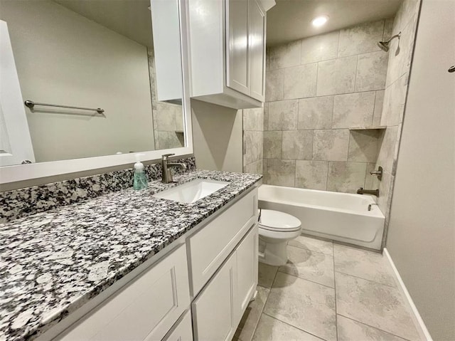 full bathroom with tile patterned floors, vanity, toilet, and tiled shower / bath