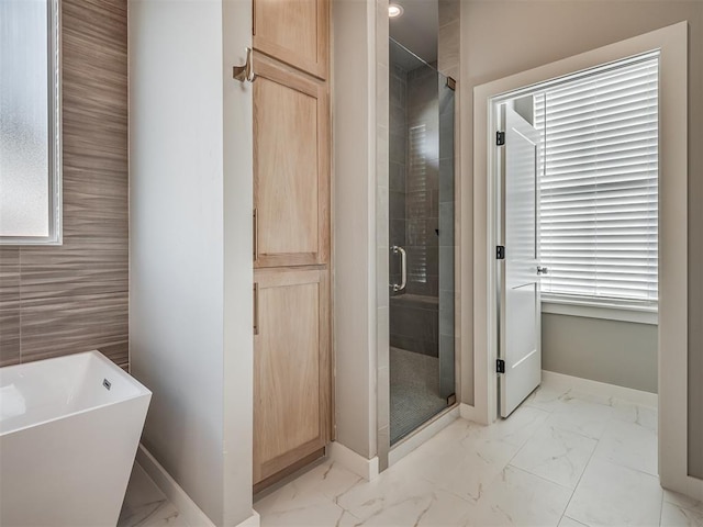 bathroom with plus walk in shower