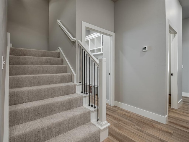 staircase featuring wood-type flooring