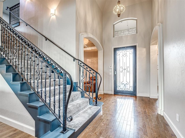 foyer featuring a high ceiling and wood-type flooring