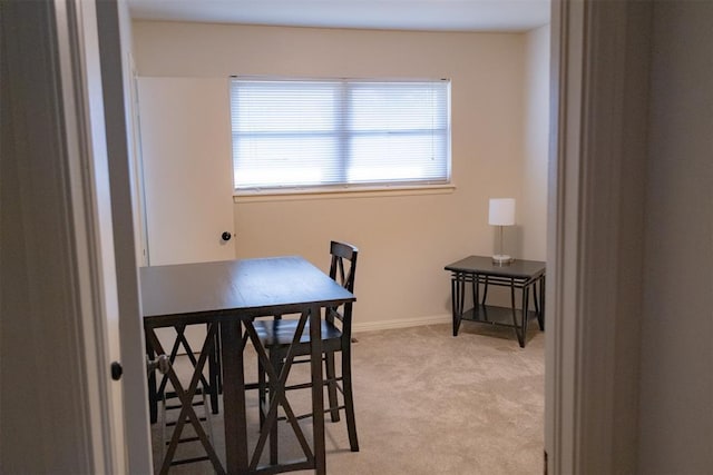 dining space with light carpet