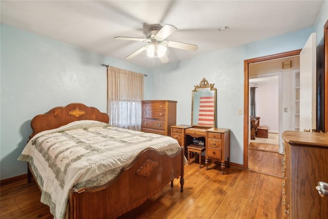 bedroom featuring ceiling fan and wood-type flooring