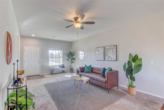 living room with ceiling fan