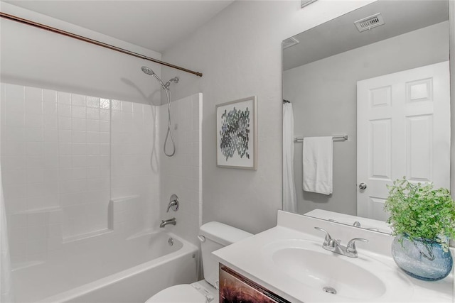 full bathroom with vanity,  shower combination, and toilet