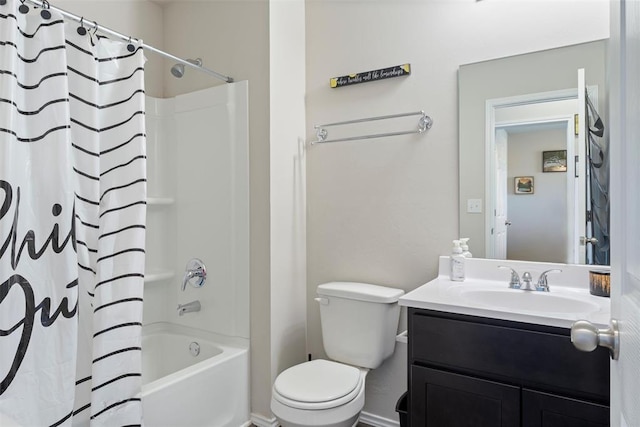 full bathroom featuring vanity, toilet, and shower / bathtub combination with curtain