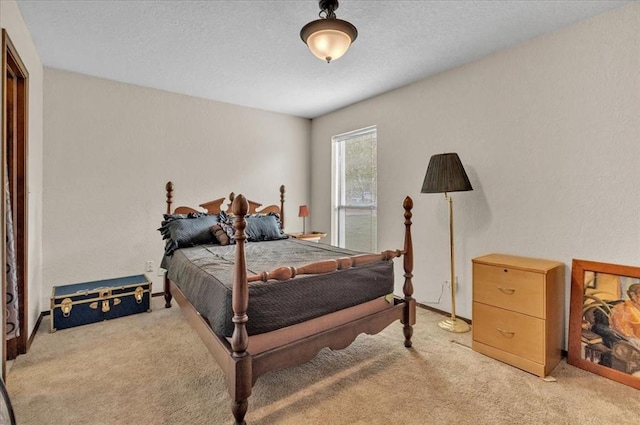bedroom with light colored carpet