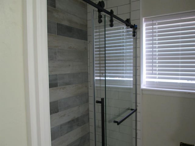 bathroom featuring a shower stall