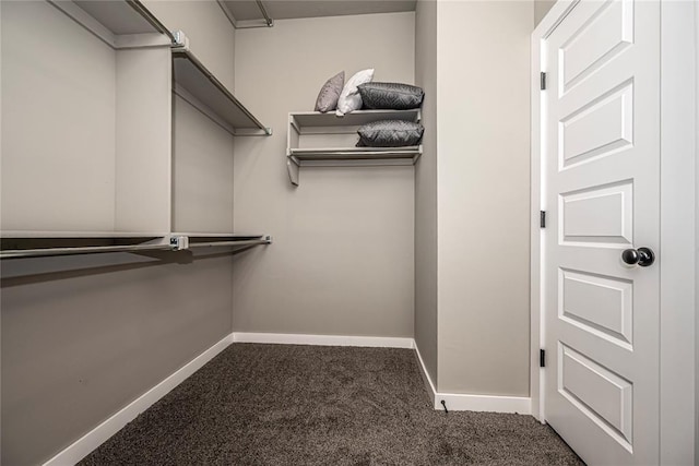 spacious closet featuring dark carpet