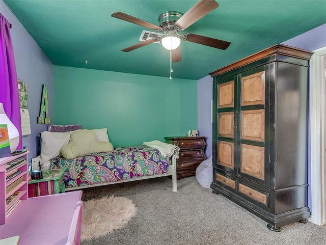 bedroom with carpet and ceiling fan